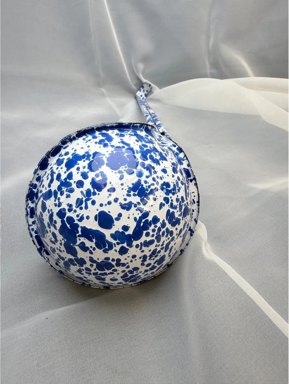Blue White Splatter Enamelware Ladle Graniteware Farmhouse Kitchen Vintage 10”
